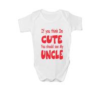 Print4U Think I'm Cute See My Uncle ~Funny Babygrow~Babies Gift Boy/Girl Vest Babies 3-6 white