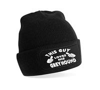 Print4U This Guy Loves His Greyhound Beanie Hat Funny Dog Lovers Gift for Men Black