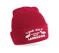 Print4U This Guy Loves His Labrador Beanie Hat Funny Dog Lovers Gift for Men Red