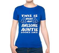 Print4U This is What an Awesome Auntie Looks Like Gift for Aunty Ladies T Shirt Unisex Fit Small Blue