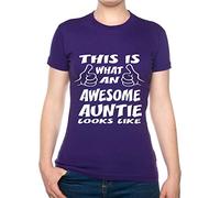 Print4U This is What an Awesome Auntie Looks Like Gift for Aunty Ladies T Shirt Unisex Fit X-Large Purple