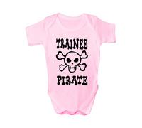 Print4U Trainee Pirate/Skull & Crossbones Funny Babygrow Babies Gift Boy/Girl 3-6 pink