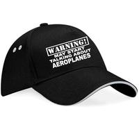 Print4U Warning May Talk About Aeroplanes Baseball Cap Hobby Gift Men & Ladies Black