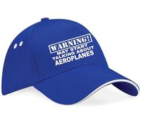 Print4U Warning May Talk About Aeroplanes Baseball Cap Hobby Gift Men & Ladies Blue