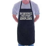 Print4U Warning May Talk About Aeroplanes Funny BBQ Novelty Cooking Apron Black