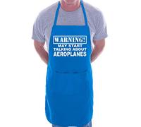 Print4U Warning May Talk About Aeroplanes Funny BBQ Novelty Cooking Apron Blue