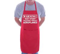 Print4U Warning May Talk About Aeroplanes Funny BBQ Novelty Cooking Apron Red