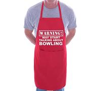 Print4U Warning May Talk About Bowling Funny BBQ Novelty Cooking Apron Red