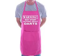 Print4U Warning May Talk About Darts Funny BBQ Novelty Cooking Apron Pink