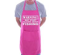 Print4U Warning May Talk About Fishing Funny BBQ Novelty Cooking Apron Pink
