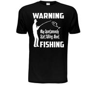 Print4U Warning May Talk About Fishing Mens Unisex T-Shirt Medium Black