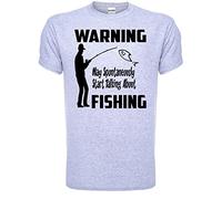Print4U Warning May Talk About Fishing Mens Unisex T-Shirt X-Large Grey Black Text