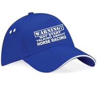 Print4U Warning May Talk About Horse Racing Baseball Cap Sport Gift Men & Ladies Blue