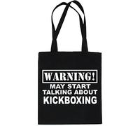 Print4U Warning May Talk About Kickboxing Martial Arts Shopping Tote Bag Black