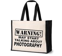 Print4U Warning May Talk About Photography Tote Bag Gift Ladies Canvas Shopper Natural