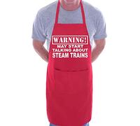 Print4U Warning May Talk About Steam Trains Funny BBQ Novelty Cooking Apron Red