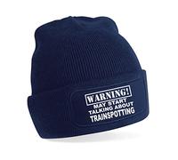 Print4U Warning May Talk About Trainspotting Unisex Slouch Cuffed Soft Feel Beanie Hat Blue