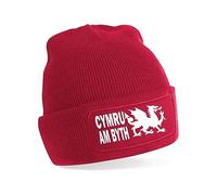 Print4U Welsh Dragon Wales Forever Beanie Hat Welsh Gift for Men & Ladies Red