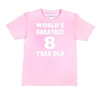 Print4U Worlds Greatest 8 Year Old 8th Birthday T-Shirt Happy Birthday Tee Age 8 Gift Age 7-8 Pink