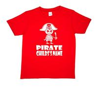 Print4U Your Child's Name Here Personalised Pirate T-Shirt Age 1-2 Red