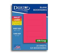 Printable Bookmarks - Blank Bookmark Printing Paper for Inkjet & Laser Printers - 2" x 6" Perforated Bookmarks 5 per Page - 25 Sheets / 125 Book Marks (Bright Pink)
