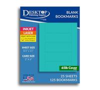 Printable Bookmarks - Blank Bookmark Printing Paper for Inkjet & Laser Printers - 2" x 6" Perforated Bookmarks 5 per Page - 25 Sheets / 125 Book Marks (Teal Blue)
