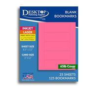 Printable Bookmarks - Blank Bookmark Printing Paper for Inkjet & Laser Printers - 2" x 6" Perforated Bookmarks 5 per Page - 25 Sheets / 125 Book Marks (Rose Pink)