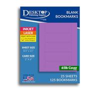 Printable Bookmarks - Blank Bookmark Printing Paper for Inkjet & Laser Printers - 2" x 6" Perforated Bookmarks 5 per Page - 25 Sheets / 125 Book Marks (Bright Purple)