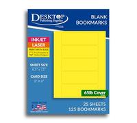 Printable Bookmarks - Blank Bookmark Printing Paper for Inkjet & Laser Printers - 2" x 6" Perforated Bookmarks 5 per Page - 25 Sheets / 125 Book Marks (Bright Yellow)