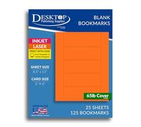 Printable Bookmarks - Blank Bookmark Printing Paper for Inkjet & Laser Printers - 2" x 6" Perforated Bookmarks 5 per Page - 25 Sheets / 125 Book Marks (Bright Orange)