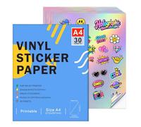Printable Holographic Vinyl Sticker Paper A4 for Inkjet Printer, 30 Sheets | Rainbow Holographic,Tear Resistant, Quick Dry, Residue-Free Removable, Compatible With Cricut, Self-Adhesive Printable Vinyl