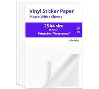 Printable Matte White Vinyl Sticker Paper A4 | 25 Self Adhesive Sheets for Inkjet and Laser Printers | Waterproof Vinyl Paper for Labels, Stickers and Decals
