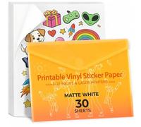 Printable Vinyl for Inkjet Printer - 30 Pack Printable Vinyl Sticker Paper Matte White - Standard Size 8.5"x11"