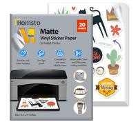 Printable Vinyl Sticker Paper for Inkjet Printer - Self Adhesive Matte Waterproof Sticker Paper - 20 Sheets 8.5x11 - Easy Cut & Peel, Premium Quality Sticker Printer Paper for Crafts, Labels, Decals