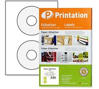 Printation CD Stickers/Labels, 50 Blank CD Labels, 2 Labels Per Sheet A4, 25 Sheets - Full Face, ClassicSize, Self-Adhesive, White, Matt, Printable, Sticky Labels for Laser & Inkjet Printer, 117 mm