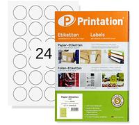 Printation Round Stickers Labels 40 mm - 600 Circle Stickers on 25 Sheets A4 Sticker Paper / 24 per Sheet - Coding Dots/Round Labels 24 40mm Blank White - Sticker Paper for Printer A4 - L3415