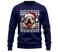 PrintBar Bulldog Santa Hat Sweatshirt - Pawsitively Hilarious! Unisex Design, 100% Cotton, Perfect for Holiday Laughs and Merry Mischief! Navy