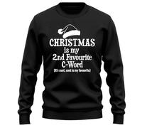 PrintBar Christmas Is My 2nd Favorite C Word Sweatshirt - Hilarious & Cheeky! 100% Cotton, Unisex, Perfect for Spreading Holiday Laughter! Black