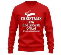 PrintBar Christmas Is My 2nd Favorite C Word Sweatshirt - Hilarious & Cheeky! 100% Cotton, Unisex, Perfect for Spreading Holiday Laughter! Red