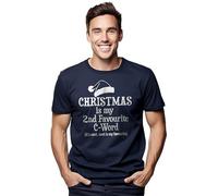 PrintBar Christmas is My 2nd Favourite C Word t-Shirt - Naughty and Nice! Funny t-Shirt, Unisex Printed Design. Spread Some Holiday Cheer with a Cheeky Twist. Santa Approves! Navy