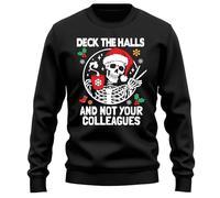 PrintBar Deck the Halls, Not Your Colleagues! Funny Skeleton Sweatshirt - Unisex Holiday Humor, Perfect for Office Shenanigans this Christmas! Black