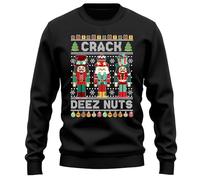 PrintBar Deez Nuts Nutcracker Sweatshirt - Hilariously Ugly Christmas Sweater! Funny Holiday Tee, Unisex Design for Nutty Festive Fun! Black