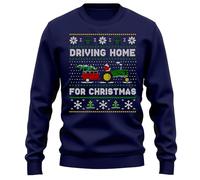 PrintBar Driving Home for Christmas Sweatshirt - Funny Tractor Adventure! Unisex, Comfy Cotton, Perfect for Holiday Hoedowns and Festive Farm Fun! Navy