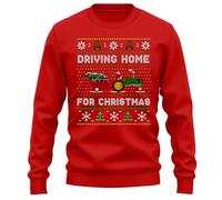 PrintBar Driving Home for Christmas Sweatshirt - Funny Tractor Adventure! Unisex, Comfy Cotton, Perfect for Holiday Hoedowns and Festive Farm Fun! Red