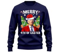 PrintBar Funny Joe Biden Christmas Santa Hat Sweatshirt - Merry 4th of Easter All Year! 100% Cotton, Unisex, Perfect for Political Humor! Navy