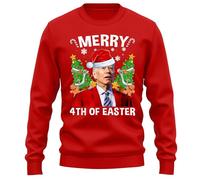 PrintBar Funny Joe Biden Christmas Santa Hat Sweatshirt - Merry 4th of Easter All Year! 100% Cotton, Unisex, Perfect for Political Humor! Red