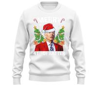PrintBar Funny Joe Biden Christmas Santa Hat Sweatshirt - Merry 4th of Easter All Year! 100% Cotton, Unisex, Perfect for Political Humor! White