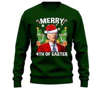 PrintBar Funny Joe Biden Christmas Santa Hat Sweatshirt - Merry 4th of Easter All Year! 100% Cotton, Unisex, Perfect for Political Humor! Green