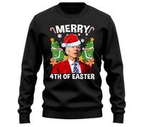 PrintBar Funny Joe Biden Christmas Santa Hat Sweatshirt - Merry 4th of Easter All Year! 100% Cotton, Unisex, Perfect for Political Humor! Black