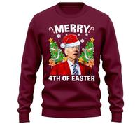 PrintBar Funny Joe Biden Christmas Santa Hat Sweatshirt - Merry 4th of Easter All Year! 100% Cotton, Unisex, Perfect for Political Humor! Burgundy